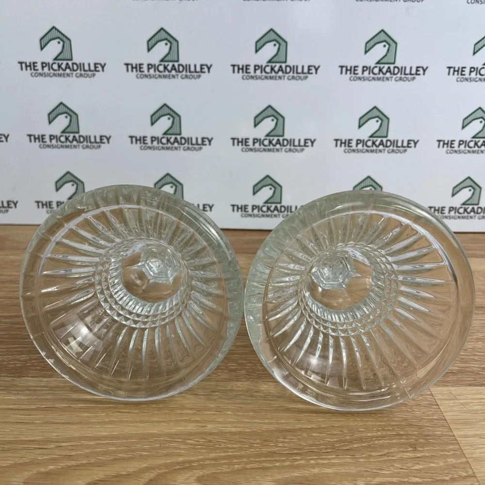 Vintage Indiana Clear Pressed Glass Taper Candlestick Holders Pair 7.5in